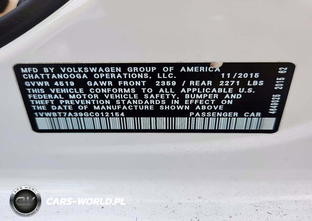 2016 Volkswagen Passat Se VIN:1VWBT7A39GC012154 - 12