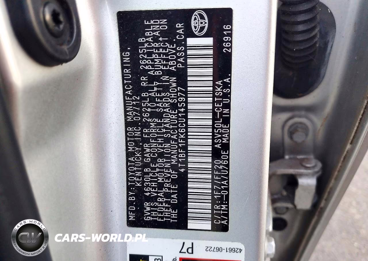 2012 Toyota Camry Se VIN:4T1BF1FK6CU145977 - 12