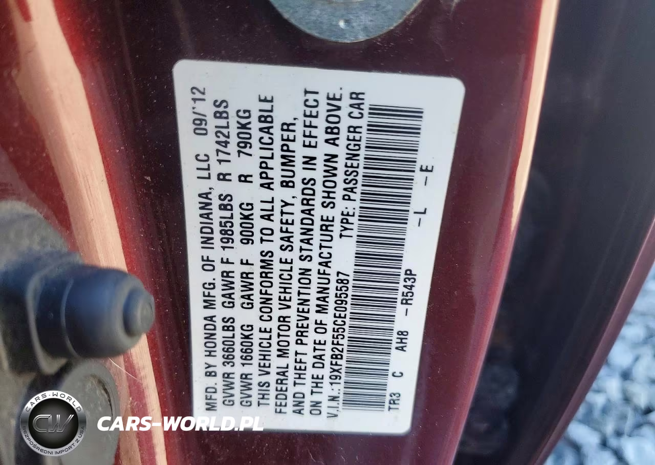 2012 Honda Civic Lx VIN:19XFB2F55CE095587 - 12