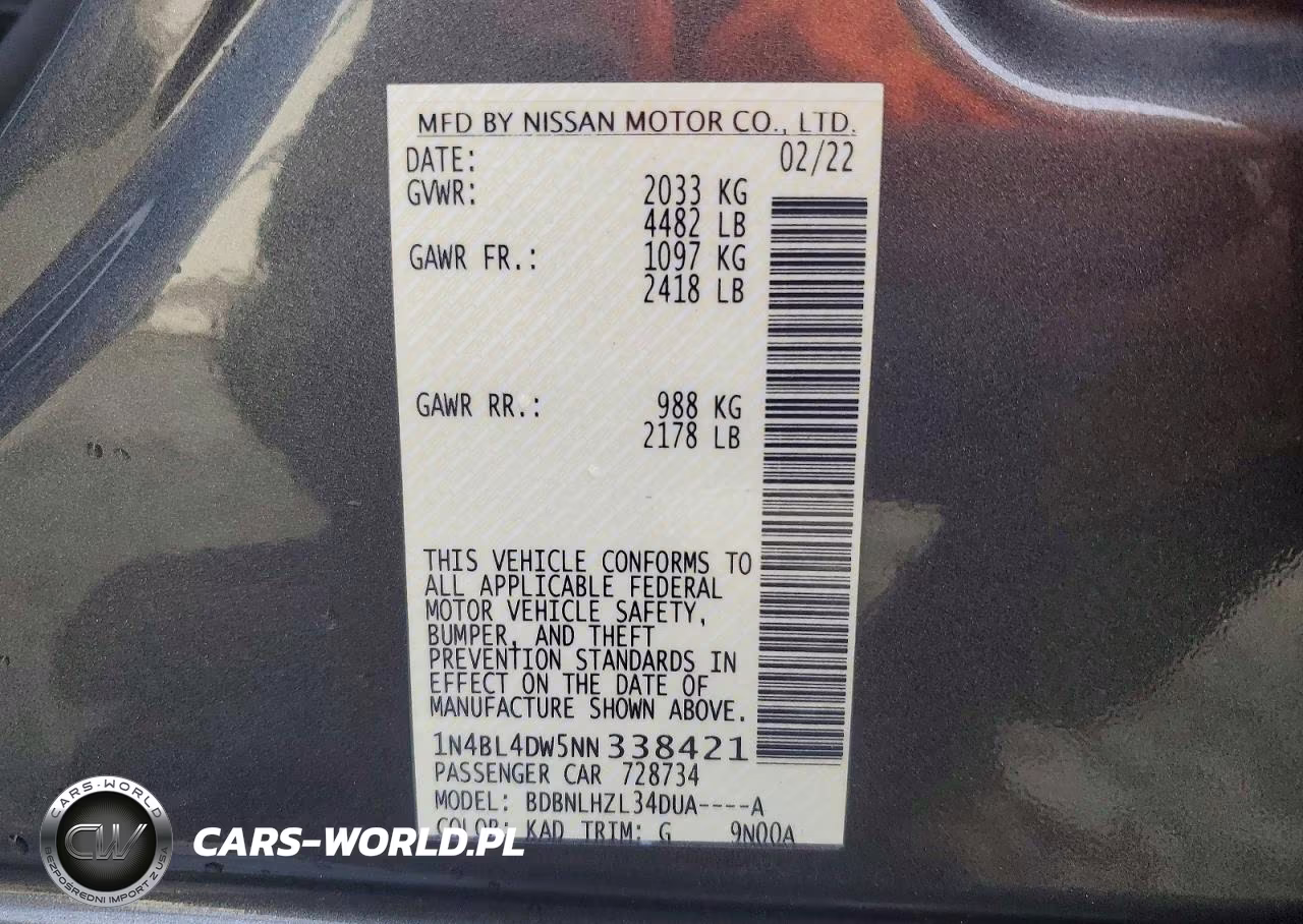 2022 Nissan Altima Sv VIN:1N4BL4DW5NN338421 - 12