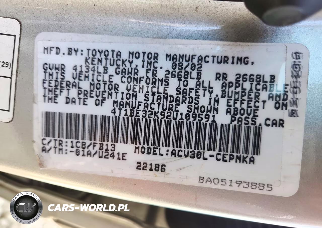 2002 Toyota Camry Le VIN:4T1BE32K92U109591 - 12