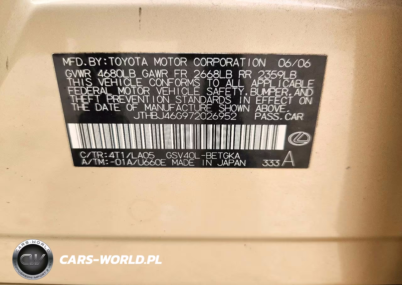 2007 Lexus Es 350 VIN:JTHBJ46G972026952 - 12