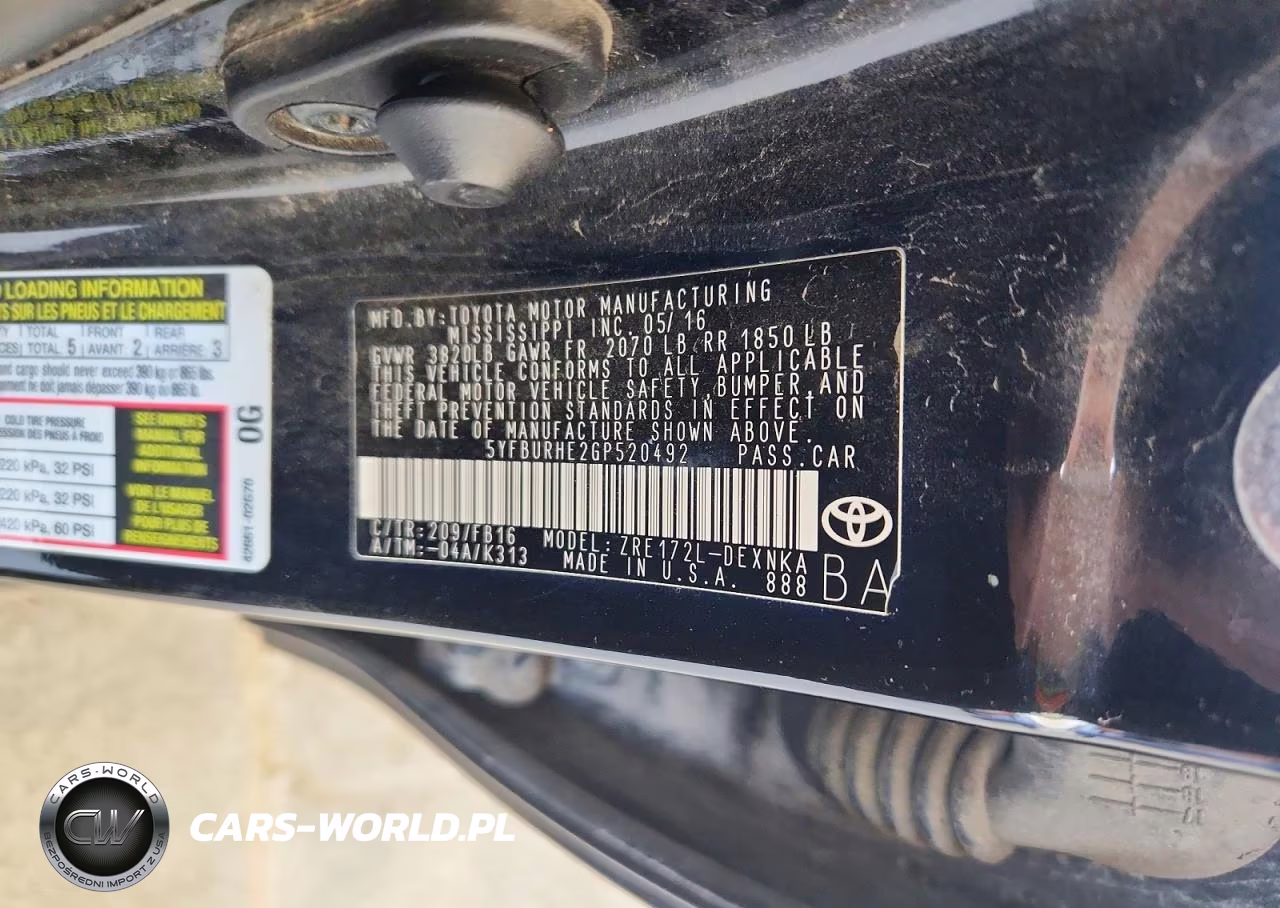 2016 Toyota Corolla Le Plus VIN:5YFBURHE2GP520492 - 12