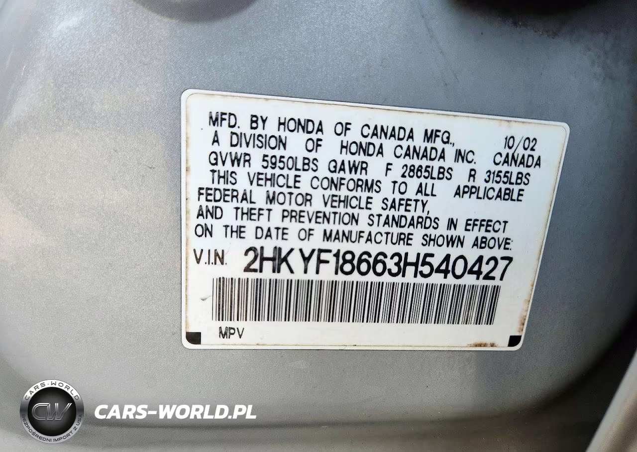2003 Honda Pilot Exl VIN:2HKYF18663H540427 - 13