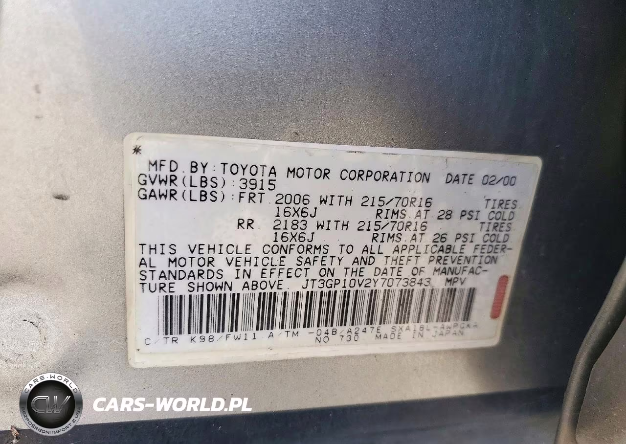 2000 Toyota Rav4 Base VIN:JT3GP10V2Y7073843 - 13