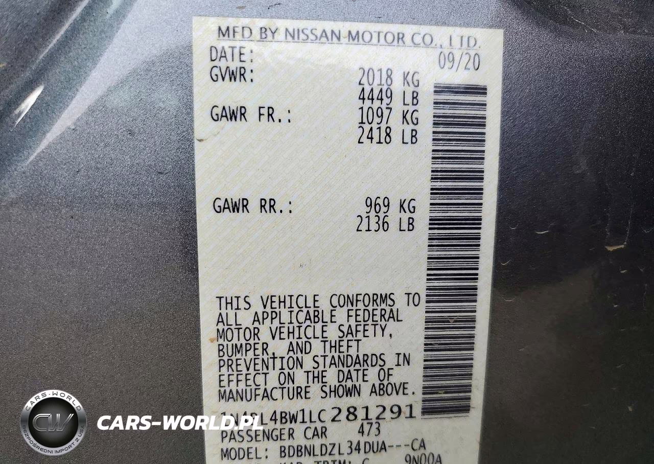2020 Nissan Altima S VIN:1N4BL4BW1LC281291 - 12