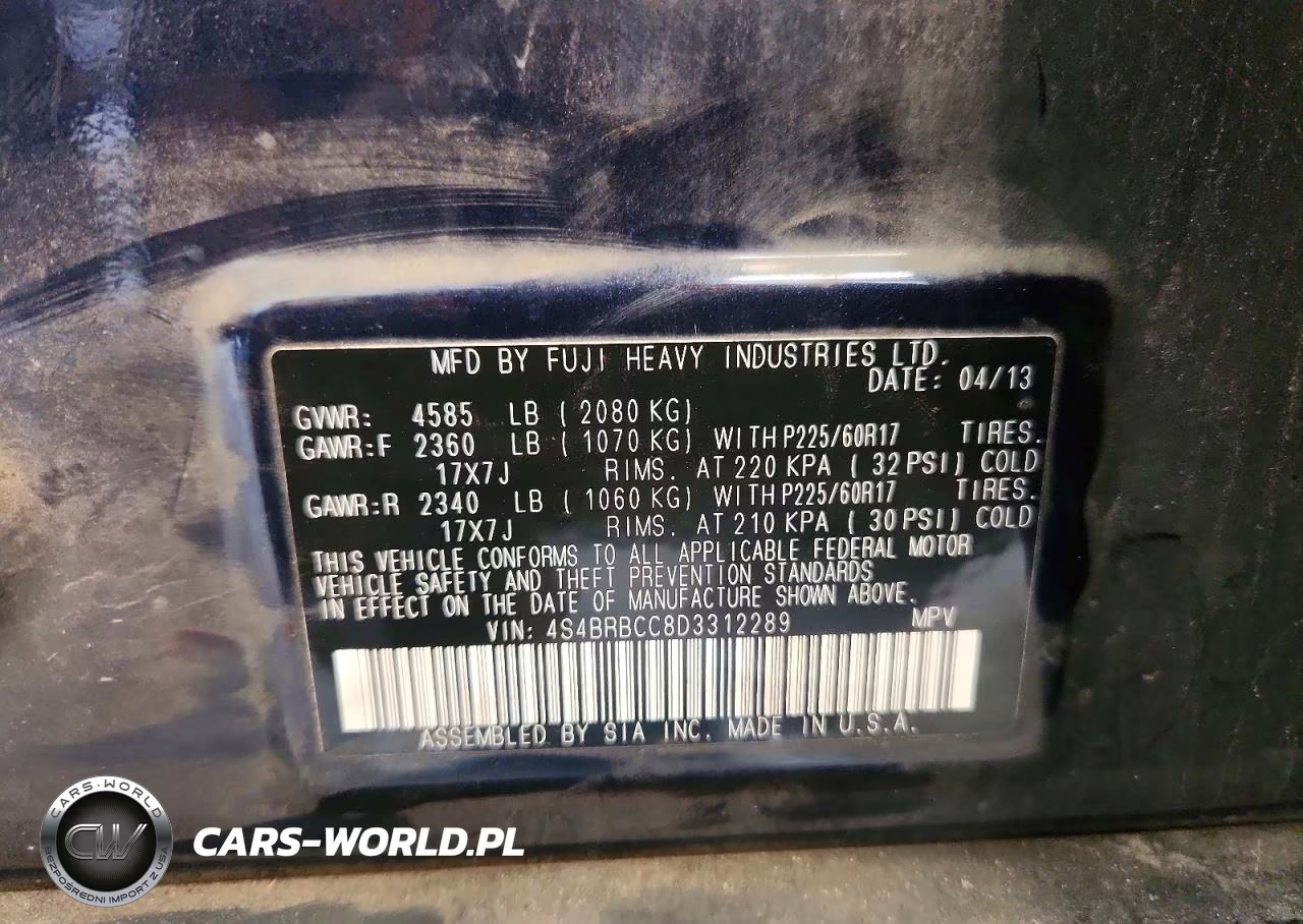 2013 Subaru Outback 2.5I Premium VIN:4S4BRBCC8D3312289 - 13