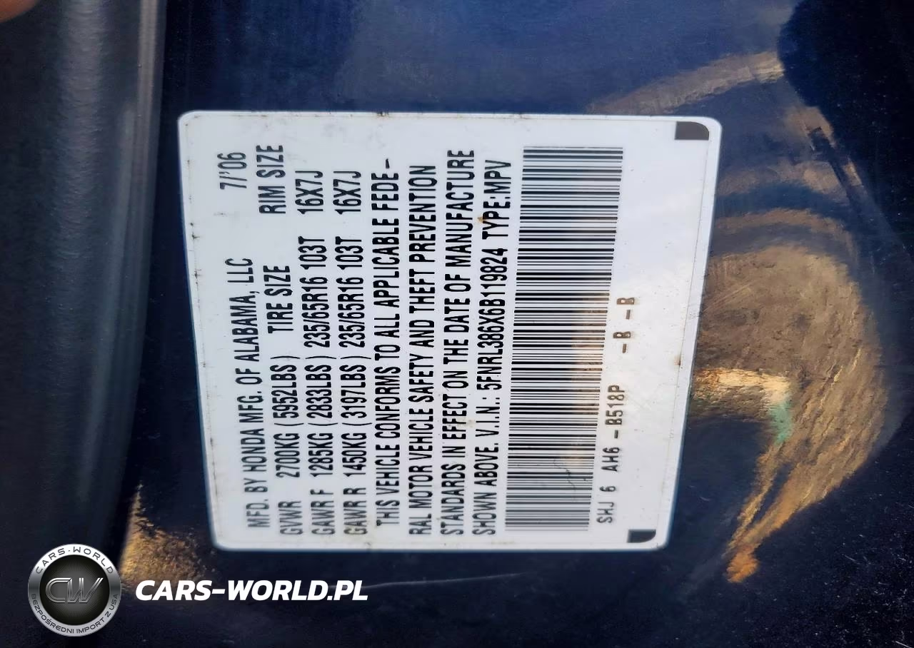 2006 Honda Odyssey Exl VIN:5FNRL386X6B119824 - 14