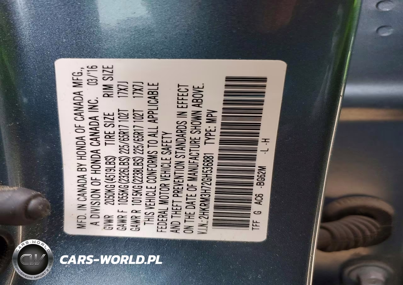 2016 Honda Cr-V Exl VIN:2HKRM3H72GH536881 - 13
