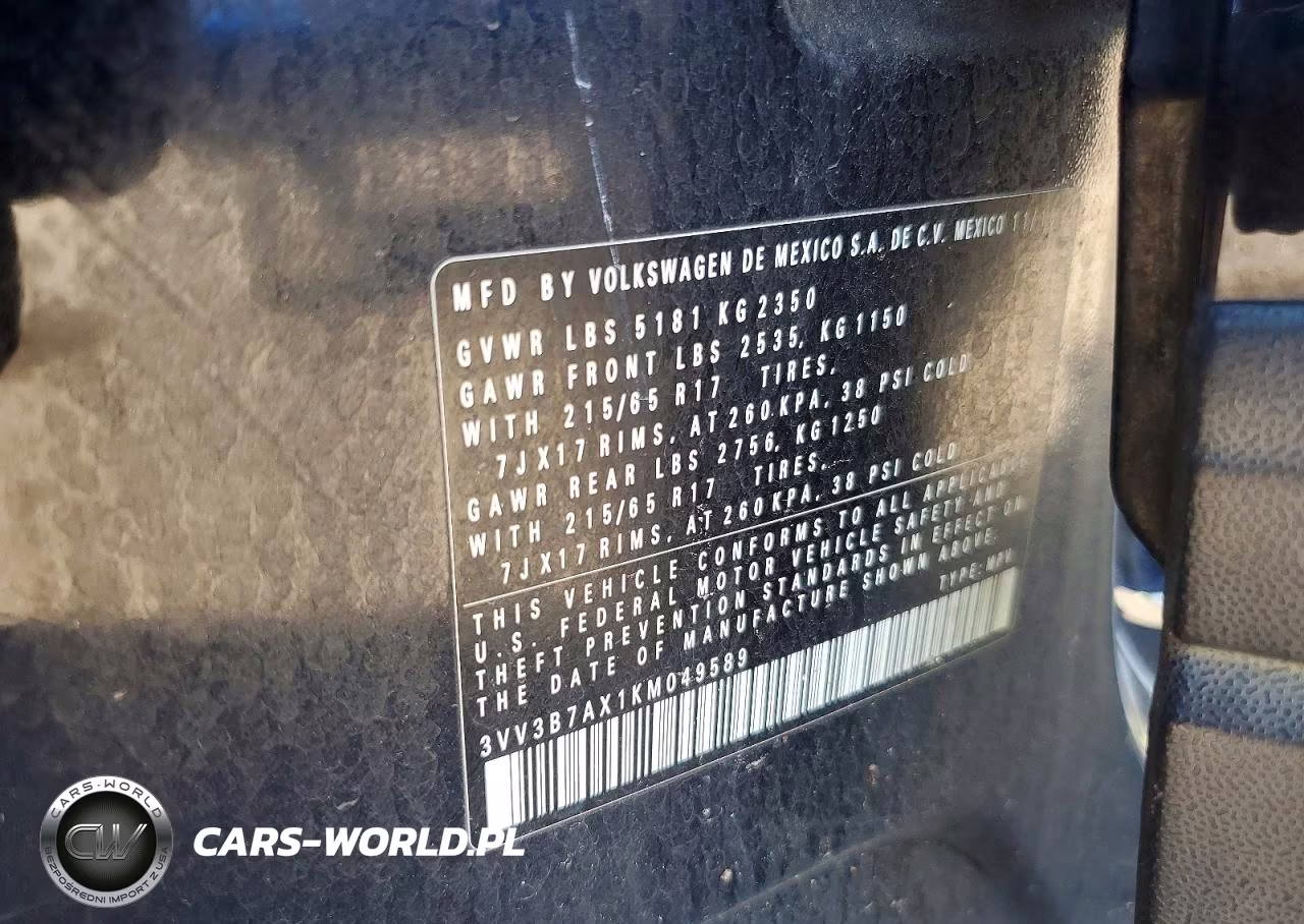 2019 Volkswagen Tiguan Se VIN:3VV3B7AX1KM049589 - 13