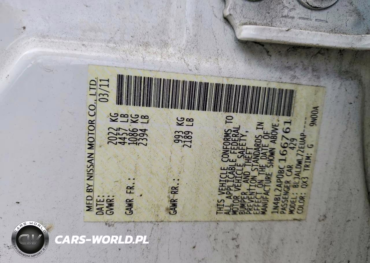 2011 Nissan Altima Sr VIN:1N4BL2AP0BC166761 - 12