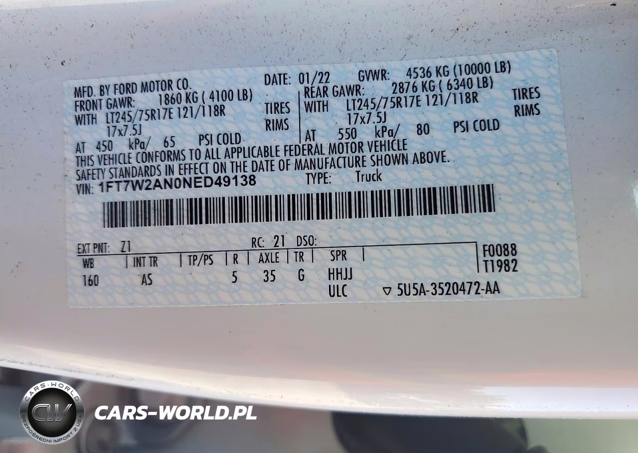2022 Ford F250 Super Duty VIN:1FT7W2AN0NED49138 - 13