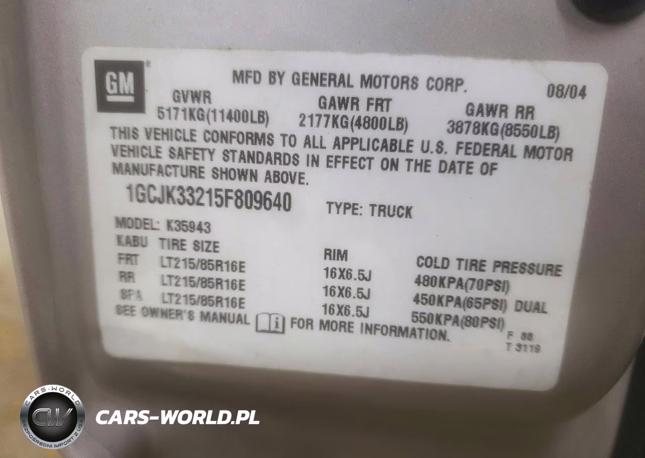 2005 Chevrolet Silverado K3500 VIN:1GCJK33215F809640 - 12