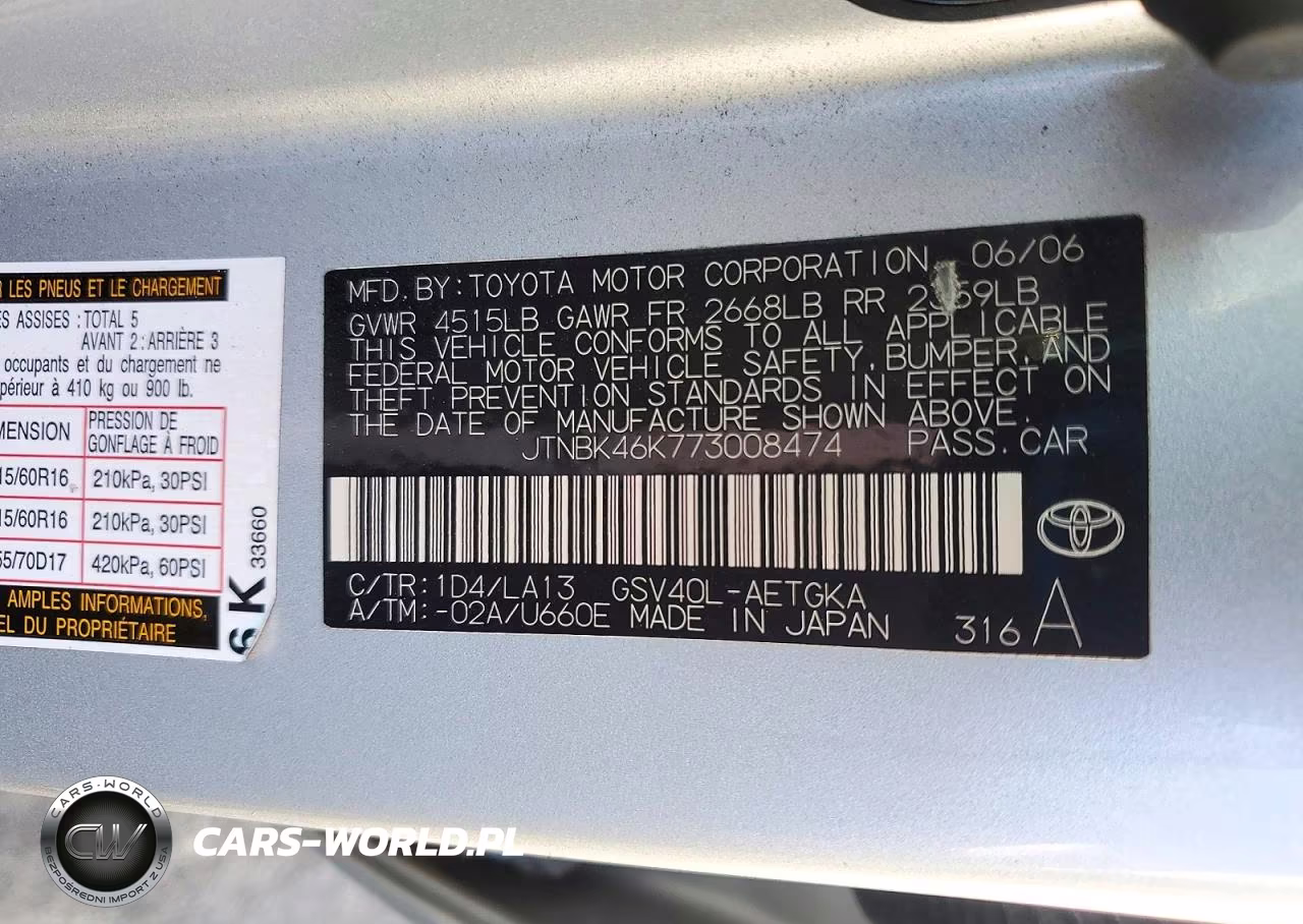 2007 Toyota Camry Xle V6 VIN:JTNBK46K773008474 - 12