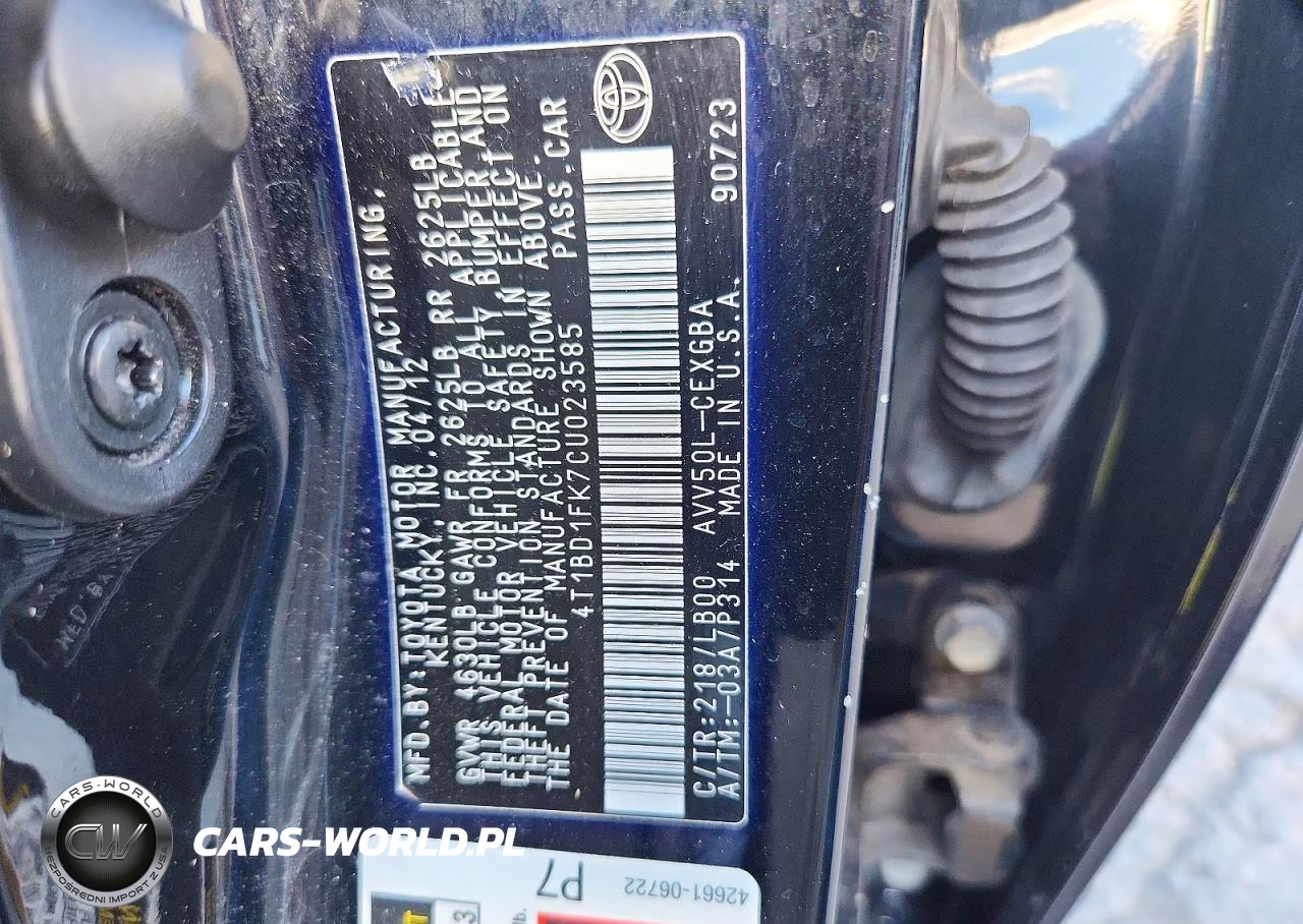 2012 Toyota Camry Hybrid Xle VIN:4T1BD1FK7CU023585 - 12