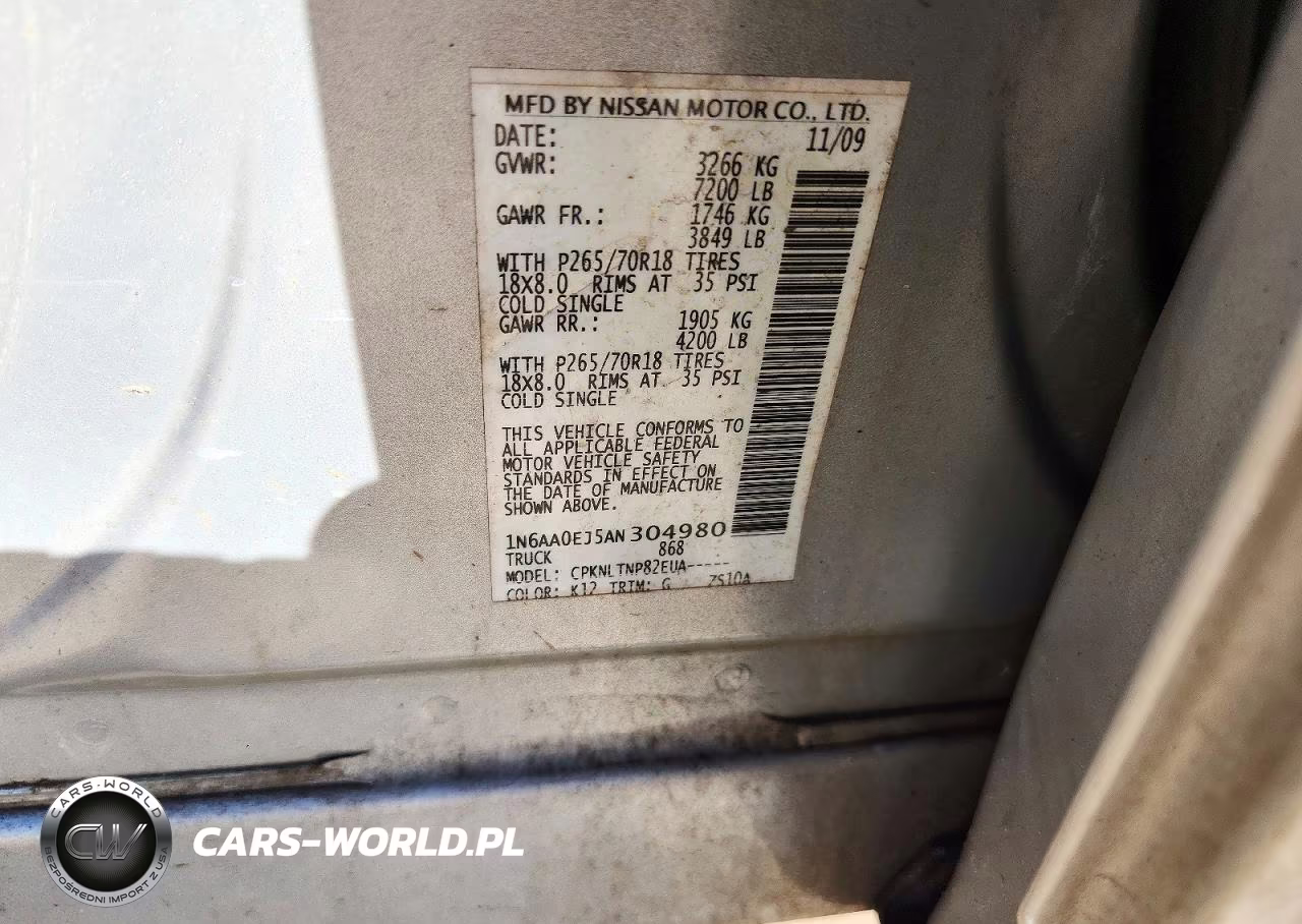 2010 Nissan Titan Xe VIN:1N6AA0EJ5AN304980 - 12
