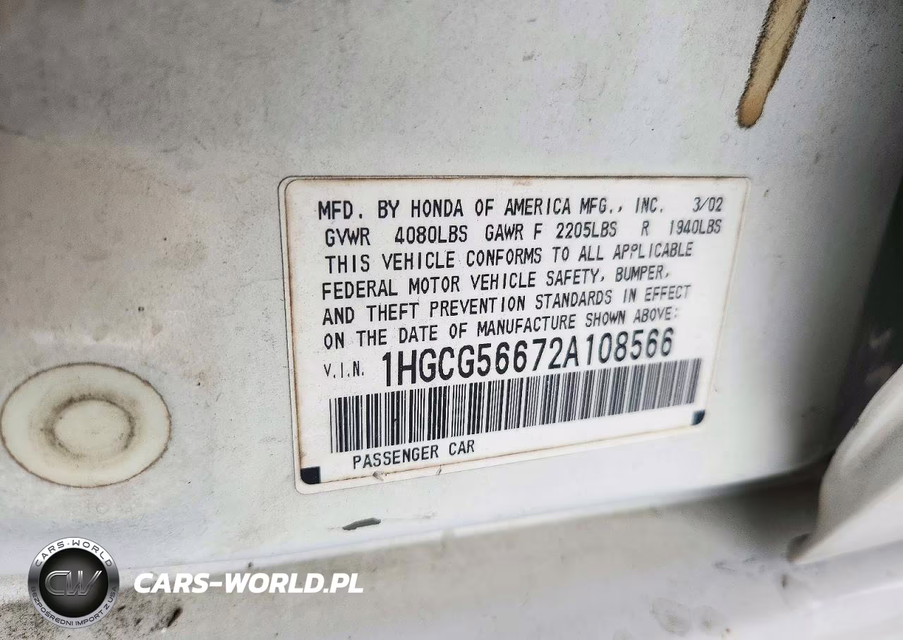 2002 Honda Accord Ex VIN:1HGCG56672A108566 - 12