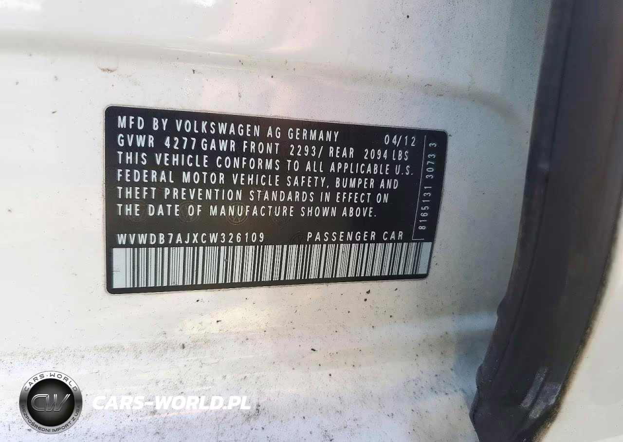 2012 Volkswagen Golf VIN:WVWDB7AJXCW326109 - 12