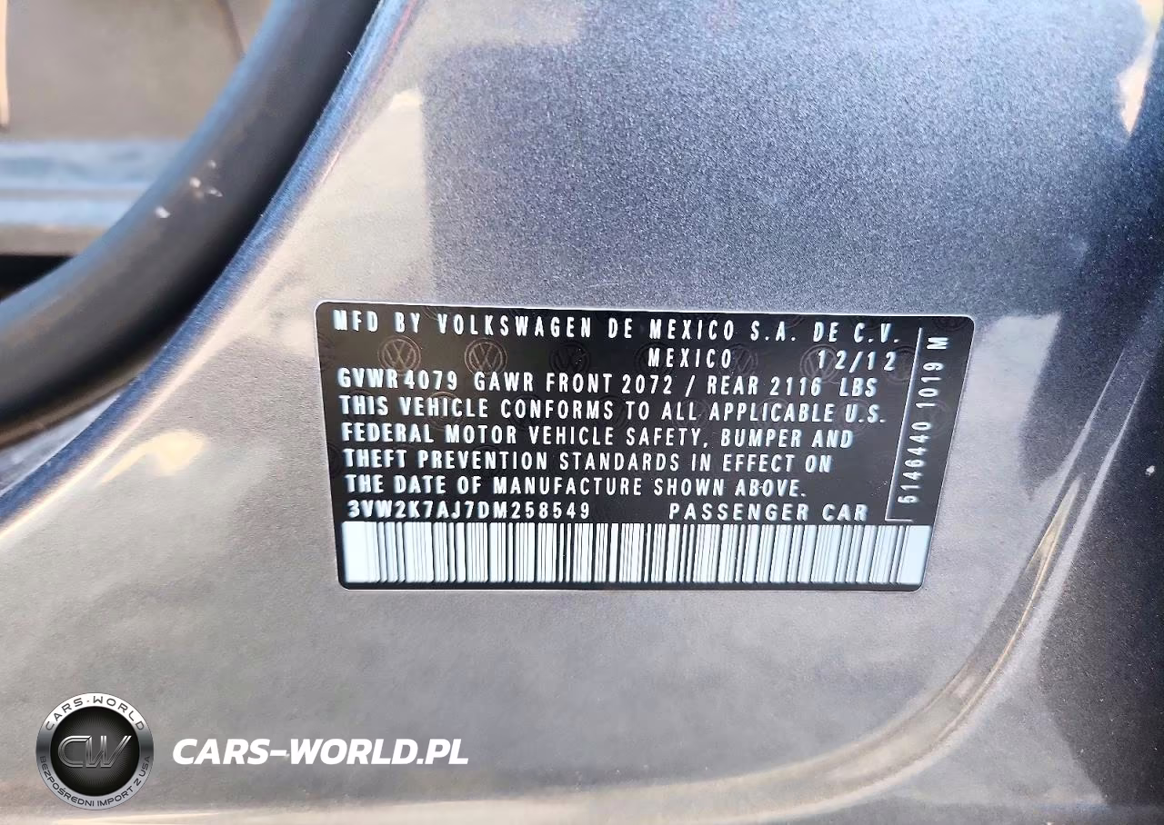 2013 Volkswagen Jetta Base VIN:3VW2K7AJ7DM258549 - 12