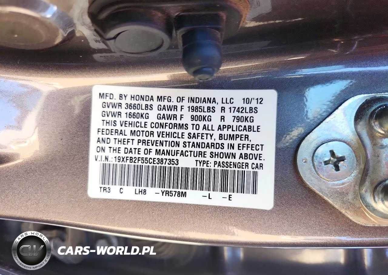 2012 Honda Civic Lx VIN:19XFB2F55CE387353 - 12
