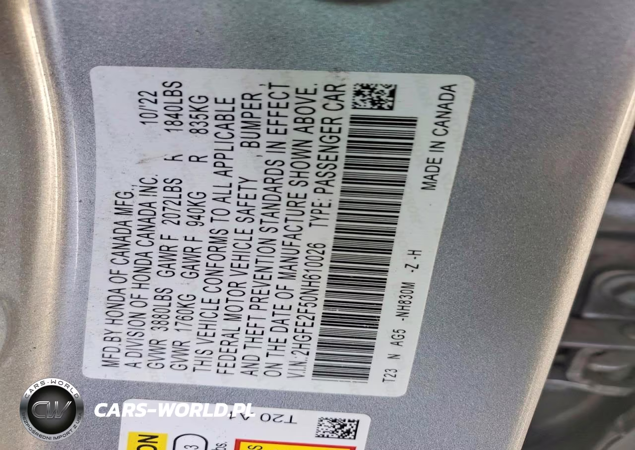 2022 Honda Civic Sport VIN:2HGFE2F50NH610026 - 13