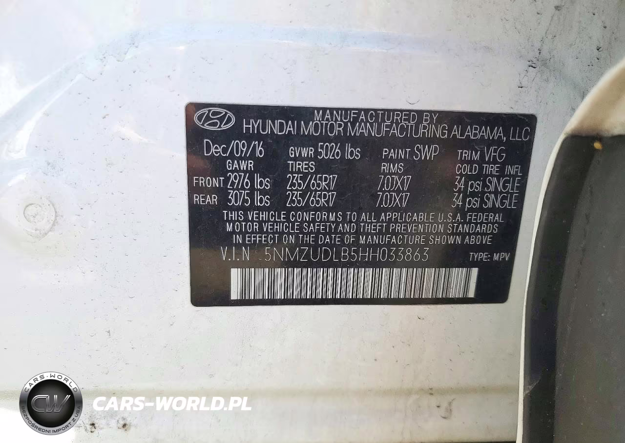 2017 Hyundai Santa Fe Sport 2.4L VIN:5NMZUDLB5HH033863 - 13