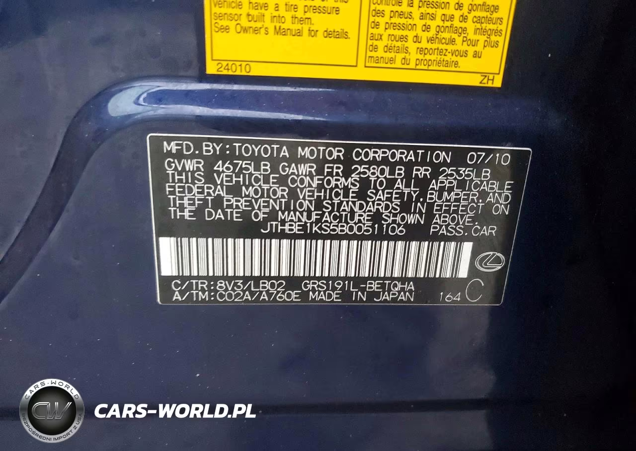 2011 Lexus Gs 350 VIN:JTHBE1KS5B0051106 - 12