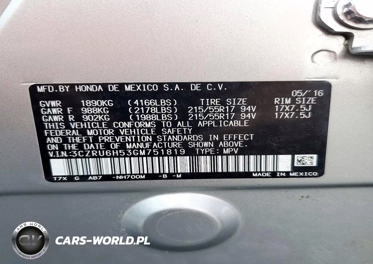 2016 Honda Hr-V Ex VIN:3CZRU6H53GM751819 - 13