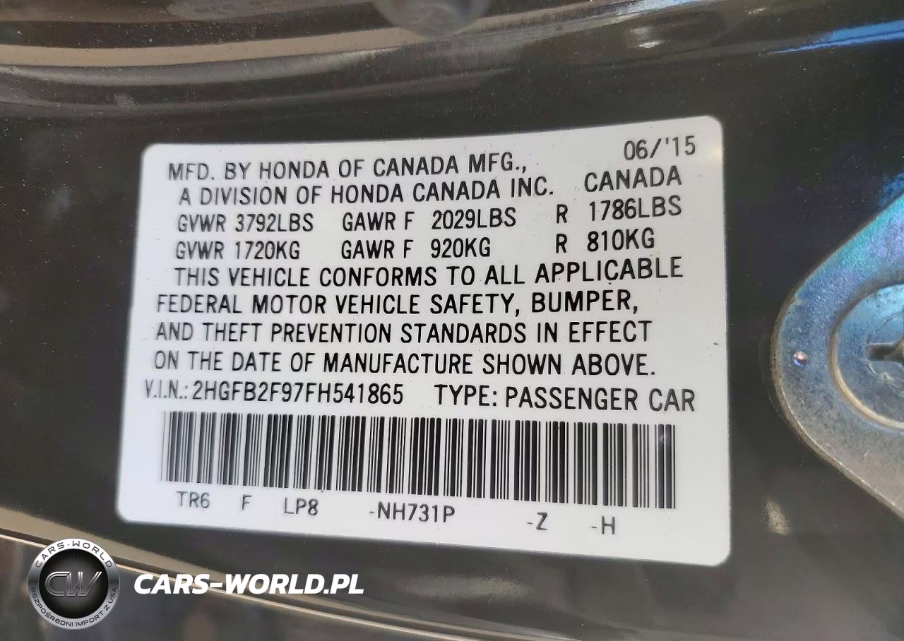 2015 Honda Civic Exl VIN:2HGFB2F97FH541865 - 12