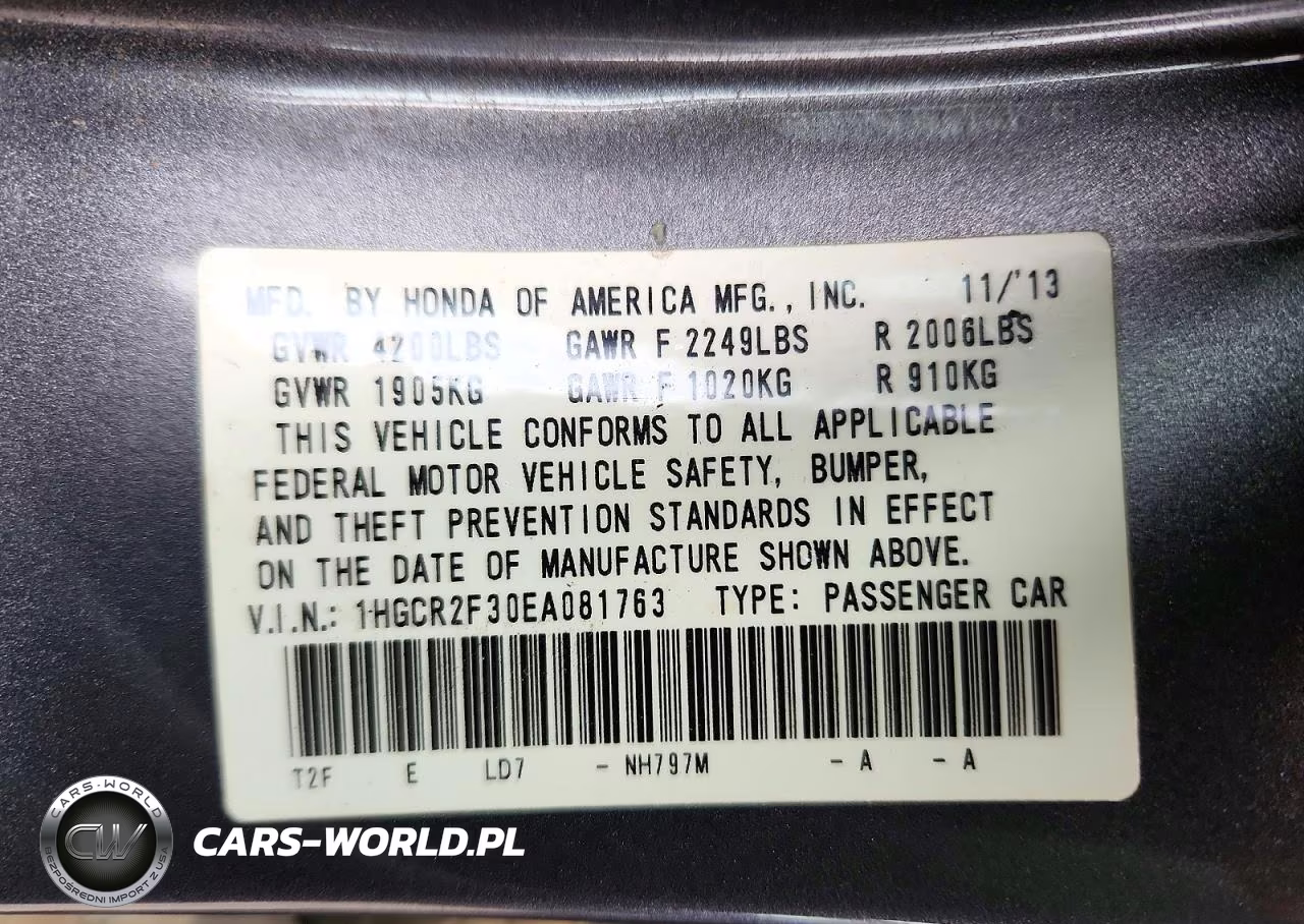 2014 Honda Accord Lx VIN:1HGCR2F30EA081763 - 13