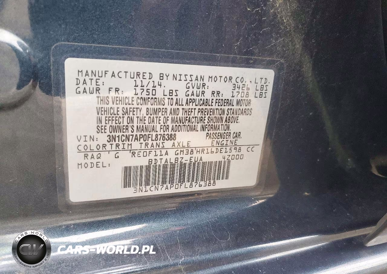 2015 Nissan Versa 1.6 Sv VIN:3N1CN7AP0FL876388 - 12