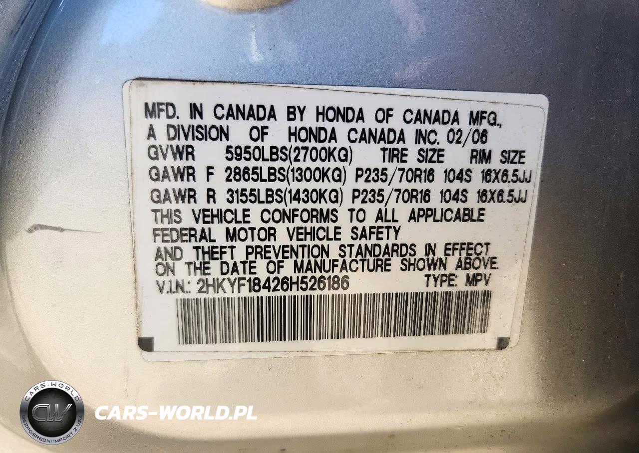 2006 Honda Pilot Ex VIN:2HKYF18426H526186 - 14