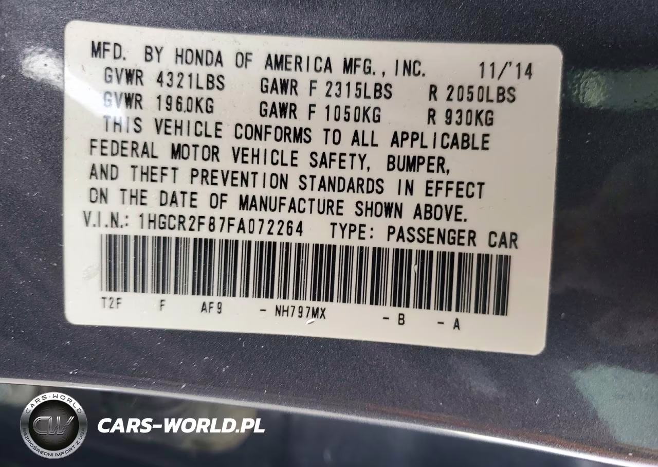 2015 Honda Accord Exl VIN:1HGCR2F87FA072264 - 13