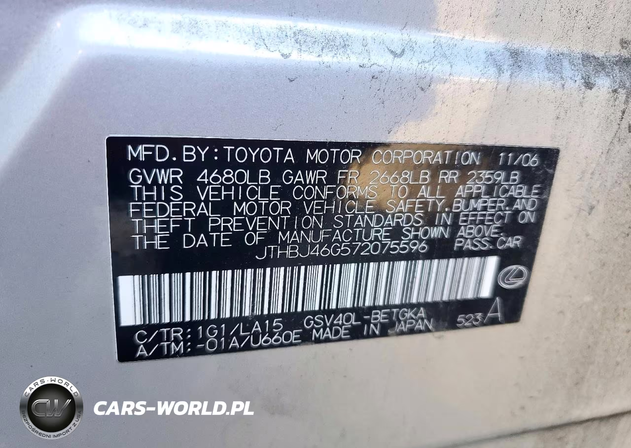 2007 Lexus Es 350 VIN:JTHBJ46G572075596 - 13