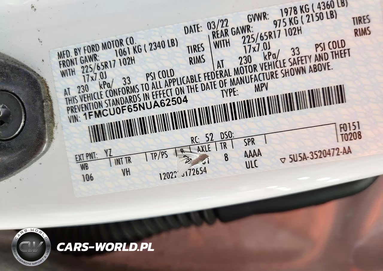2022 Ford Escape S VIN:1FMCU0F65NUA62504 - 13