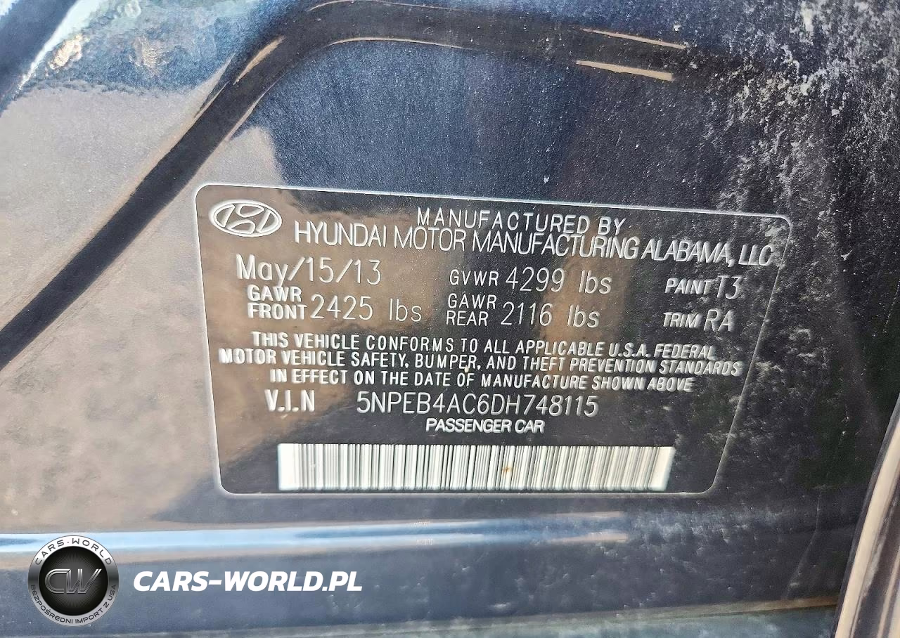 2013 Hyundai Sonata Gls VIN:5NPEB4AC6DH748115 - 12