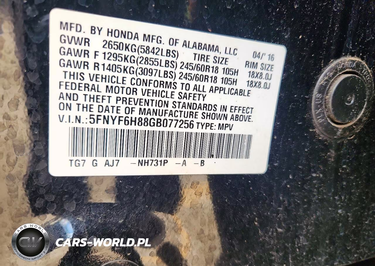2016 Honda Pilot Exl VIN:5FNYF6H88GB077256 - 14