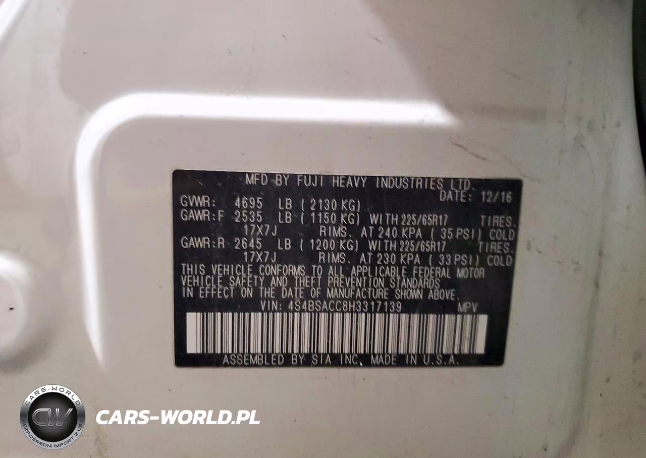 2017 Subaru Outback 2.5I Premium VIN:4S4BSACC8H3317139 - 13