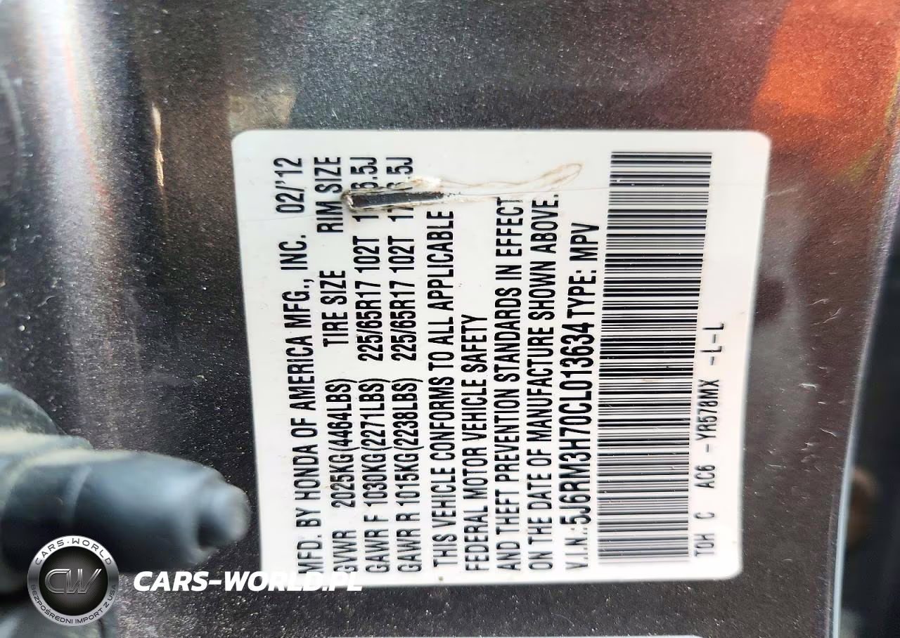 2012 Honda Cr-V Exl VIN:5J6RM3H70CL013634 - 13