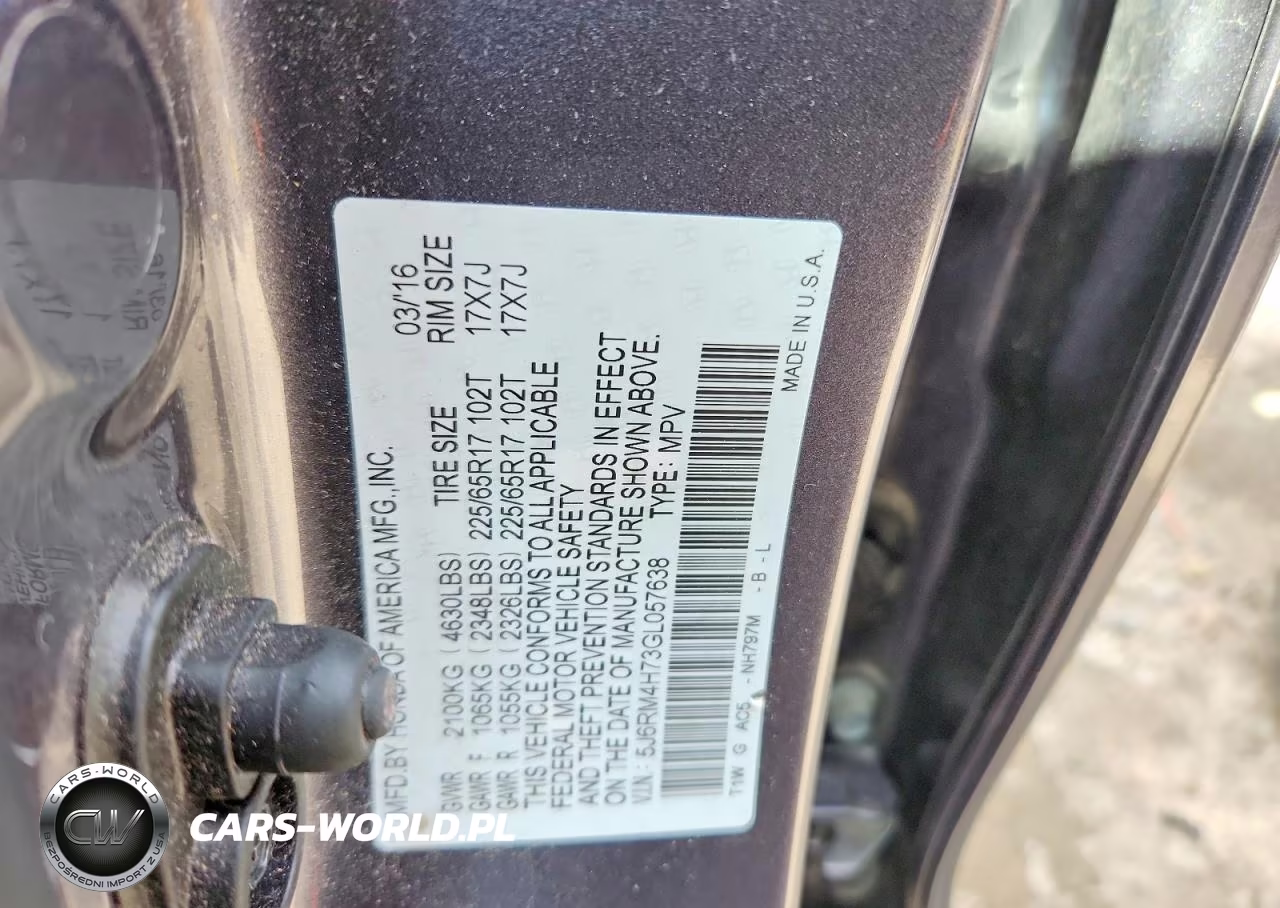 2016 Honda Cr-V Exl VIN:5J6RM4H73GL057638 - 13