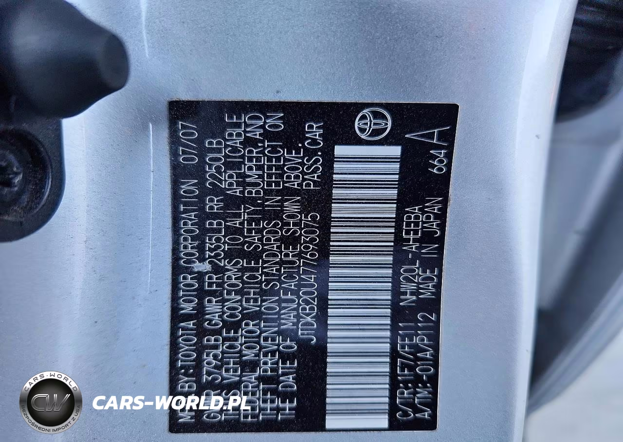 2007 Toyota Prius Base VIN:JTDKB20U477693075 - 12