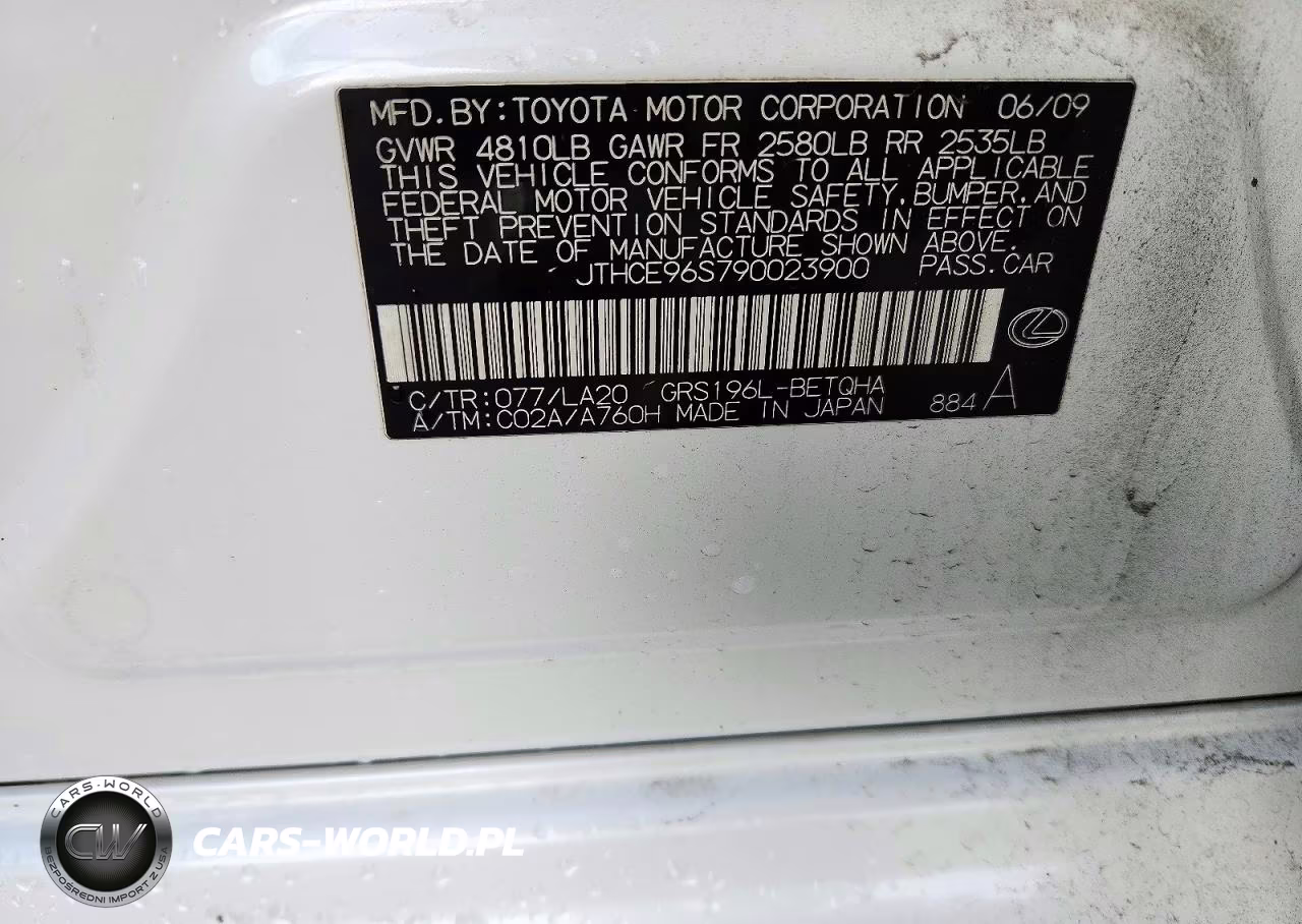 2009 Lexus Gs 350 VIN:JTHCE96S790023900 - 12