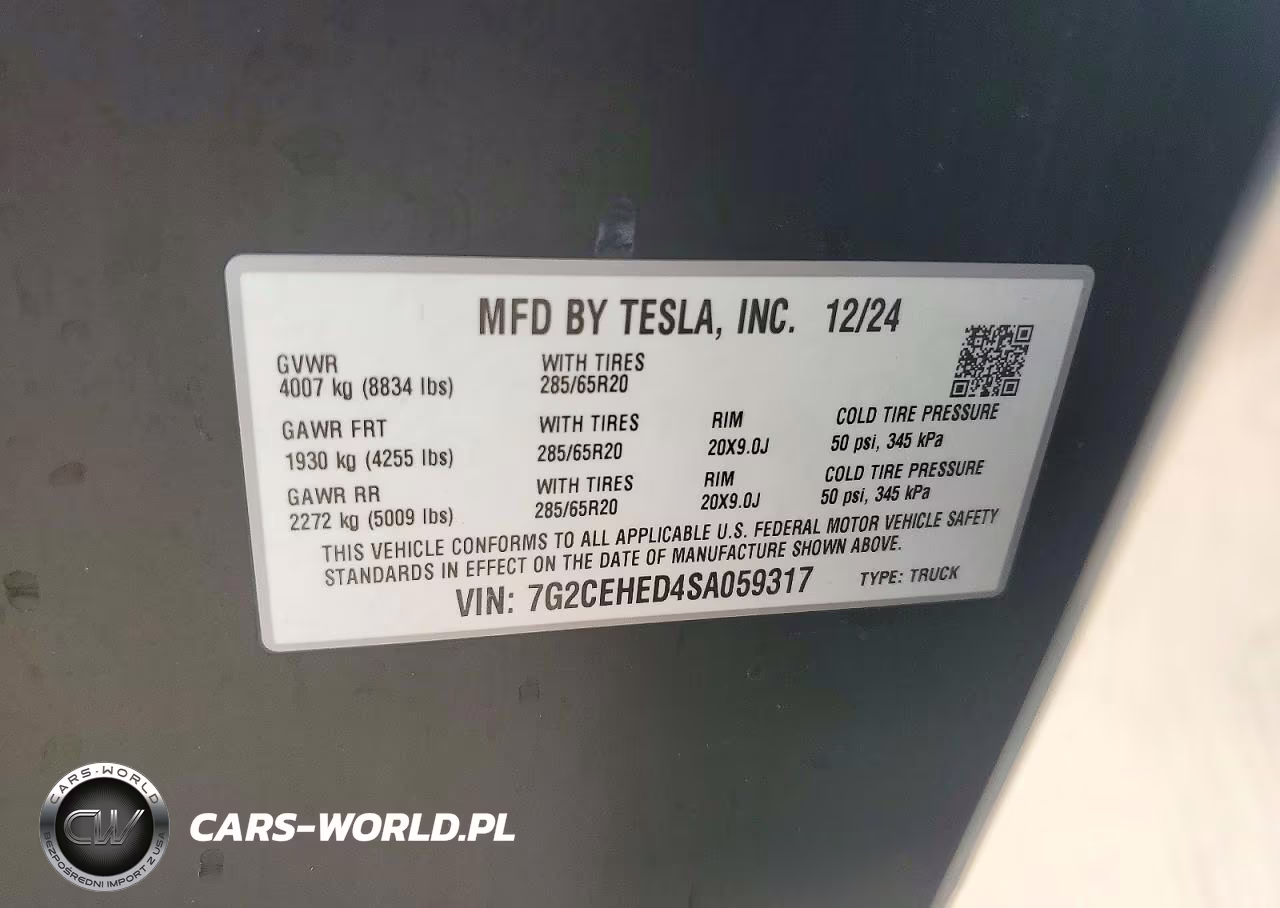 2025 Tesla Cybertruck VIN:7G2CEHED4SA059317 - 12