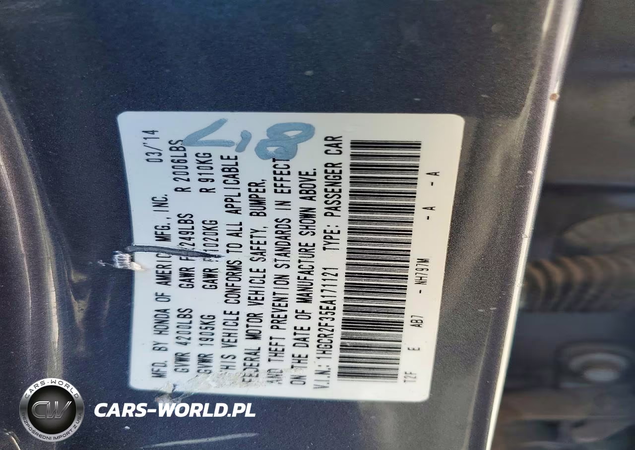 2014 Honda Accord Lx VIN:1HGCR2F35EA171121 - 12