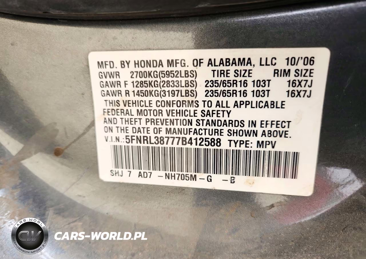 2007 Honda Odyssey Exl VIN:5FNRL38777B412588 - 13