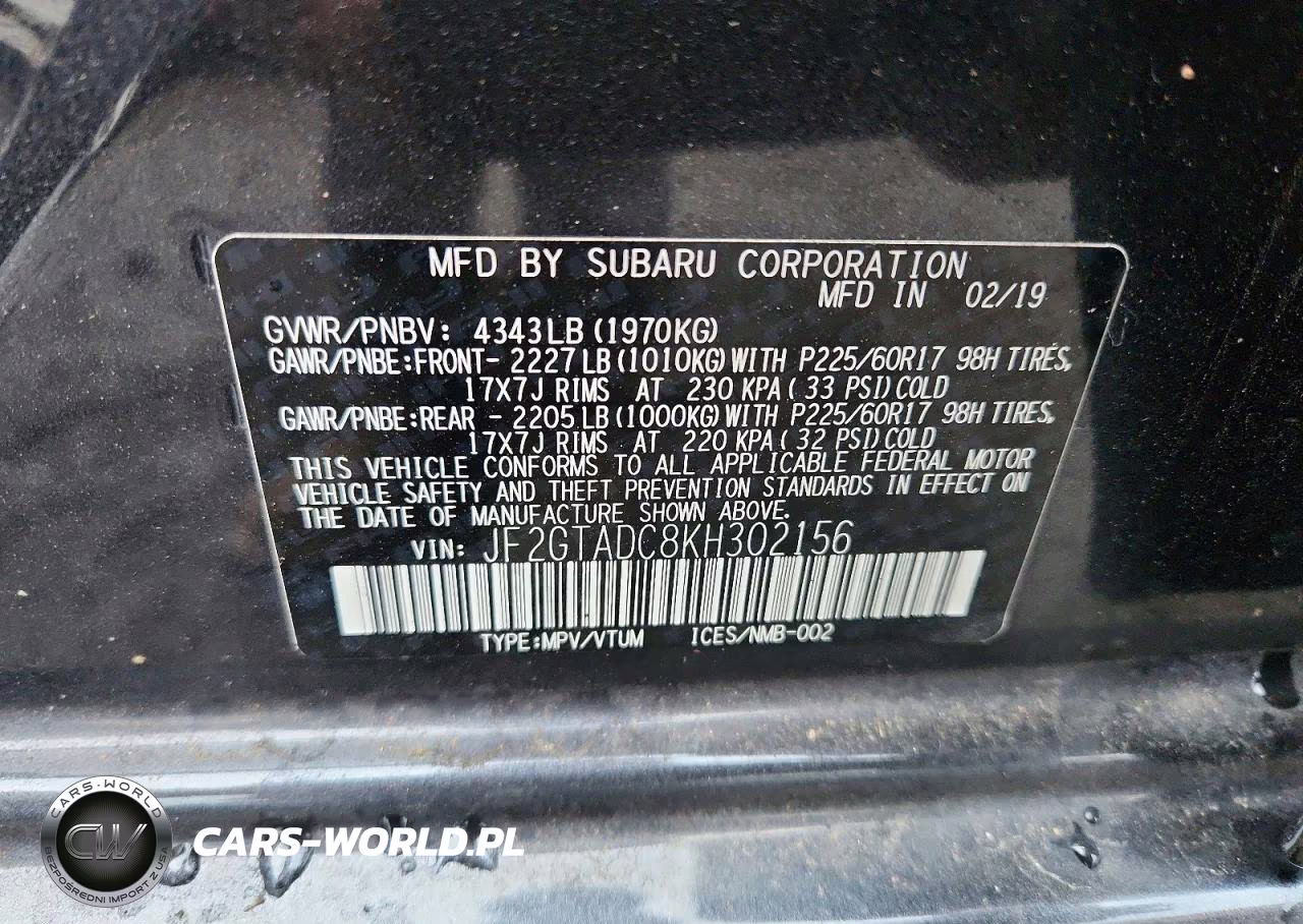 2019 Subaru Crosstrek Premium VIN:JF2GTADC8KH302156 - 12