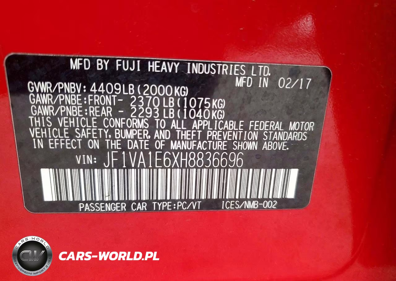 2017 Subaru Wrx Premium VIN:JF1VA1E6XH8836696 - 12
