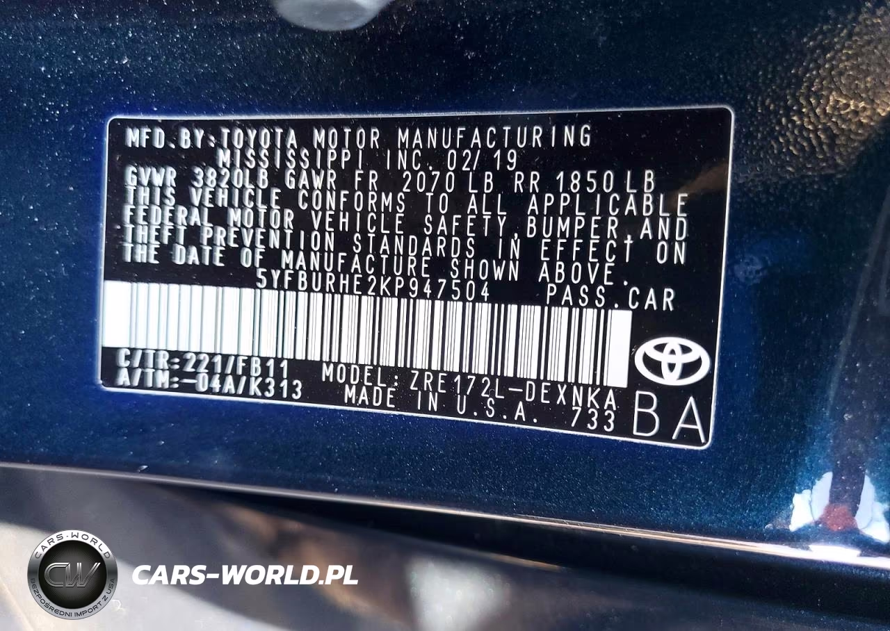 2019 Toyota Corolla Le VIN:5YFBURHE2KP947504 - 13