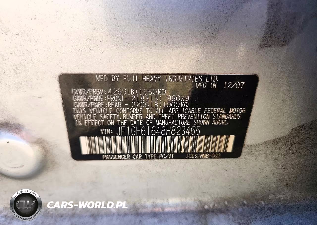 2008 Subaru Impreza 2.5I VIN:JF1GH61648H823465 - 12