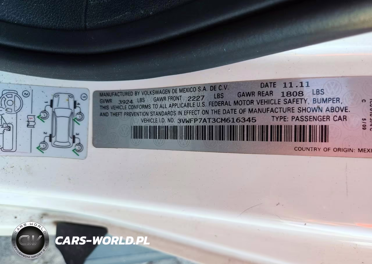 2012 Volkswagen Beetle VIN:3VWFP7AT3CM616345 - 12